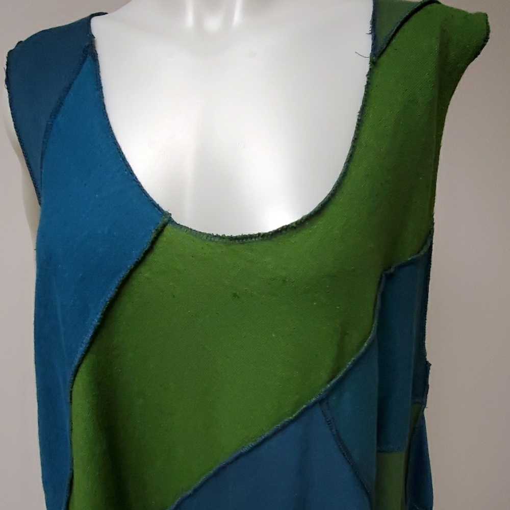 Pullover Sleeveless Razor Cut Patchwork Hemp Tuni… - image 3